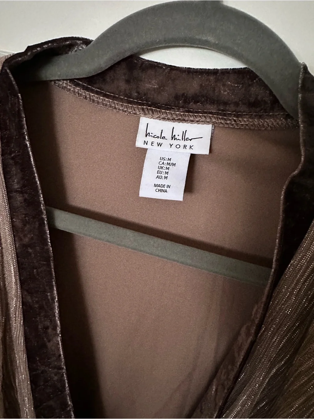 Metallic Taupe Blouse with Crushed Velvet Trim - Picture 3 of 4
